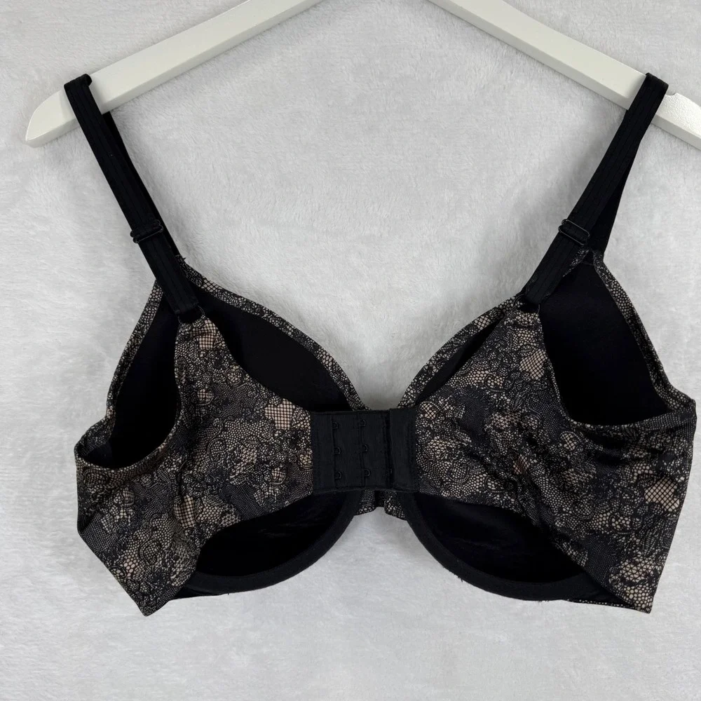Bali 36D Black Lace‎ Desire Underwire Bra Full Coverage 3W11 3811 Nude Print